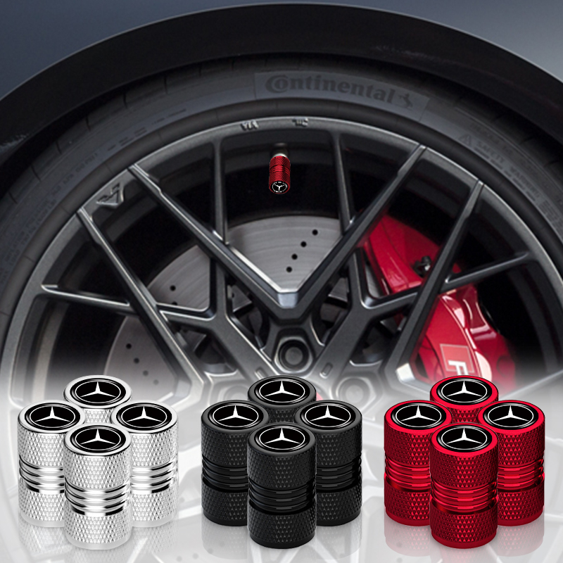 4pcs Aluminium Alloy Car Tire Anti-leak Cap Double Threaded Styling Car Logo Wheel Valve Cover for Mercedes Benz Class W212 W211 W210 W203 W204 W205 CLA GLK CLS A C E