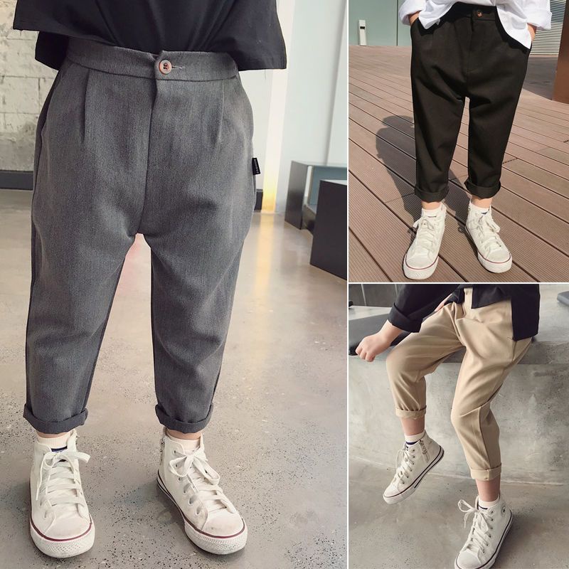 Kids Pants Boy British Black Pants Baby Trousers Elastic Waist Small Feet