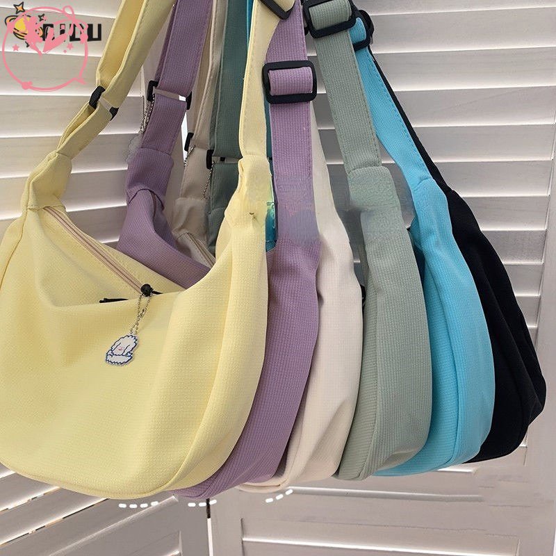 Crossbody Bag Student ins Japanese Shoulder Simple Waffle Casual Art Messenger Solid Color Dumpling YKD YK